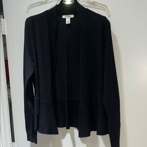 White House Black Market Classic Black Open-Front Peplum Cardigan Size XL